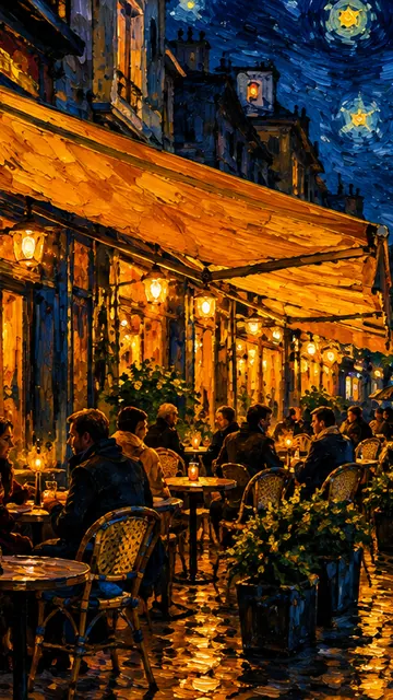 Café Terrace, Tonight: AI remake of Café Terrace at Night by Vincent van Gogh, phone wallpaper