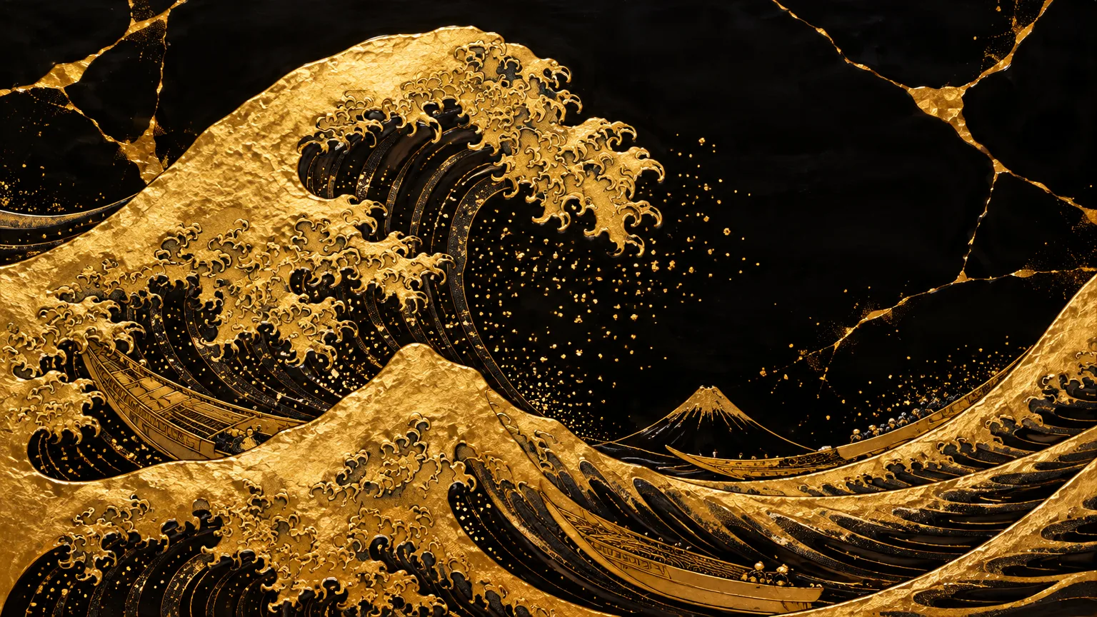 The Great Wave in Gold Leaf: AI remake of The Great Wave off Kanagawa by Katsushika Hokusai