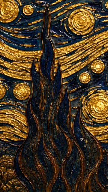 Starry Night in Gold: AI remake of The Starry Night by Vincent van Gogh, phone wallpaper
