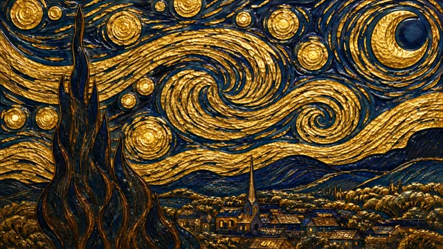Starry Night in Gold: AI remake of The Starry Night by Vincent van Gogh
