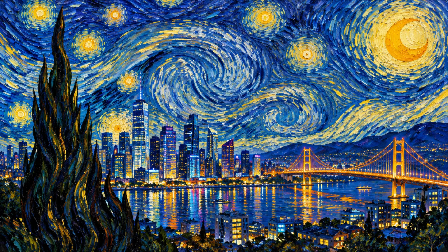 Starry Night over the City: AI remake of The Starry Night by Vincent van Gogh