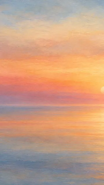 Turner Sunset, Abstract: AI remake of Sunsets over the sea by J. M. W. Turner, phone wallpaper