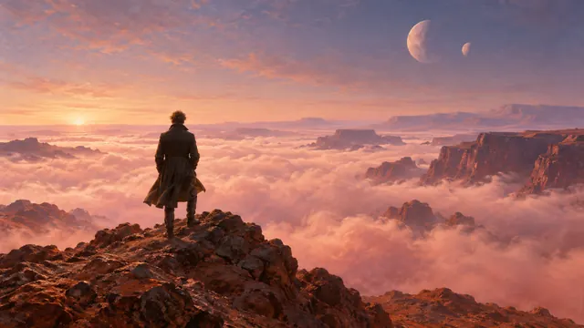 Wanderer above the Dust of Mars: AI remake of Wanderer above the Sea of Fog by Caspar David Friedrich